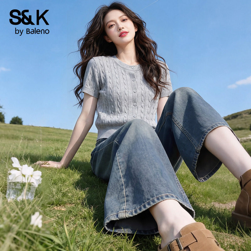 班尼路S&K灰色针织衫短袖t恤女图片