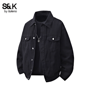 班尼路SK休闲风翻领牛仔夹克男2026春季宽松工装外套夹克上衣男YS