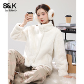 班尼路S&K系列仿兔毛麂皮外套女2026新款 冬保暖防寒纯色短款 上衣M