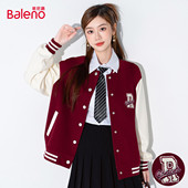 小个子女装 班尼路红色棒球服外套2025新款 衣服春秋美式 夹克上衣J