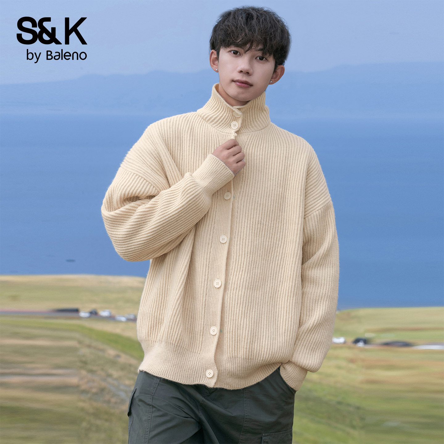 班尼路SK高领慵懒风开衫毛衣男