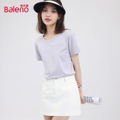 班尼路紫色圆领短袖t恤正肩上衣