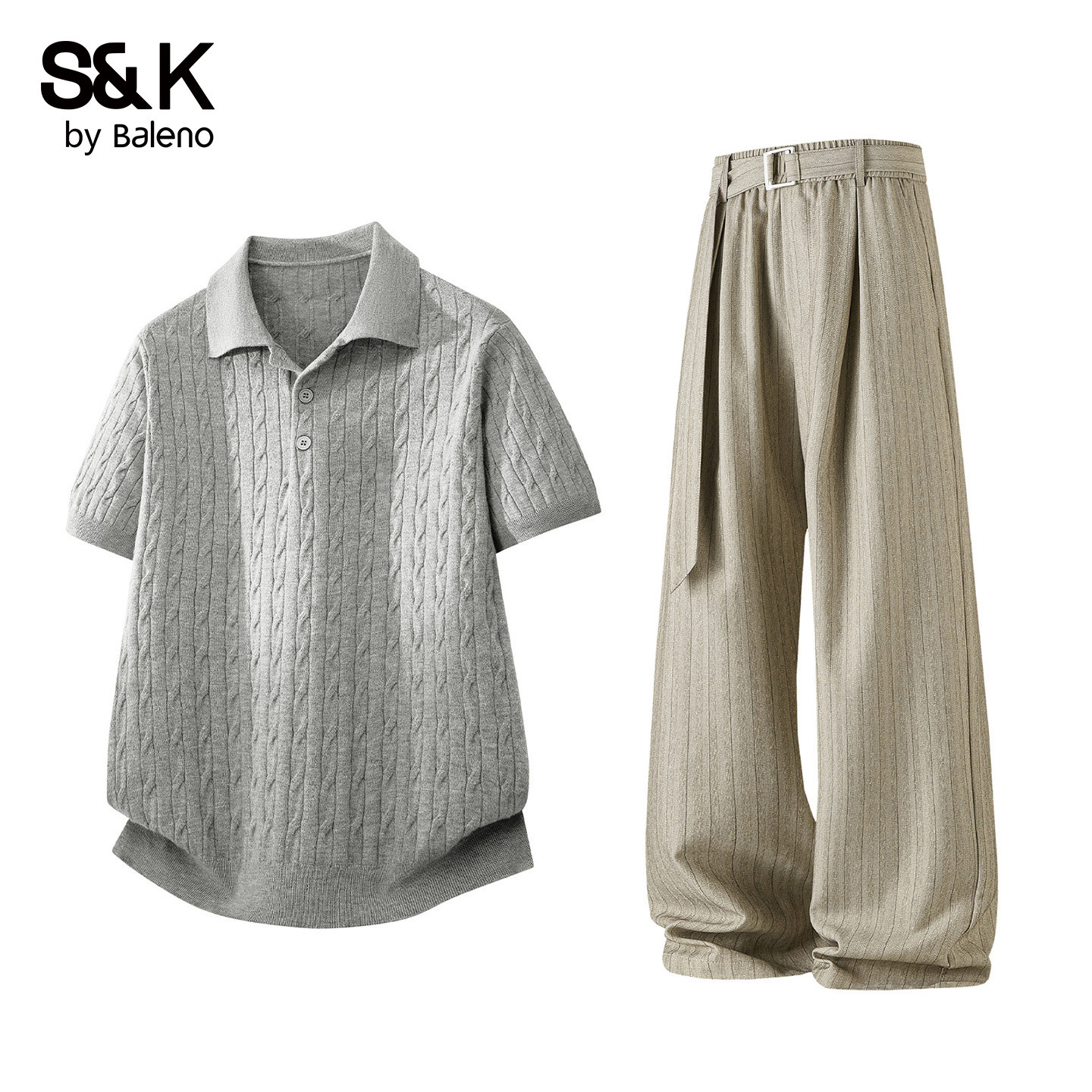 班尼路SK夏季男士直筒休闲裤2026新款男两件套短袖T恤时尚套装YS