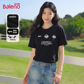 班尼路美式 上衣Q 宽松休闲潮流半袖 复古字母印花短袖 T恤女春夏新款