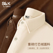 长袖 衬衫 男重磅灯芯绒咖色美式 班尼路S&K秋季 复古衬衣男士 外套ZB