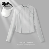 班尼路S&K灰色半拉链速干长袖 运动上衣H 修身 T恤女春夏季 2026新款