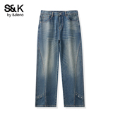宽松百搭休闲长裤 班尼路SK美式 春季 2026新款 复古直筒牛仔裤 男士