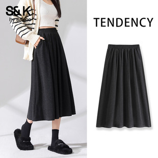 班尼路S&K系列糯米裙女2025秋冬新款 高腰显瘦垂感伞裙A字半身裙N