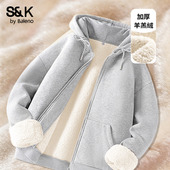 班尼路S&K系列灰色加厚羊羔绒外套女2026秋冬新款 简约风开衫 卫衣H