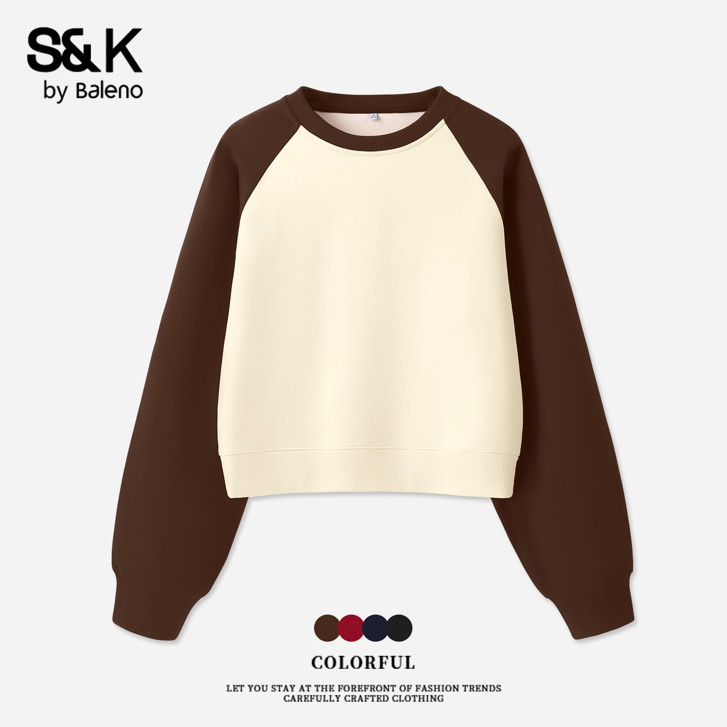 班尼路S&K系列短款卫衣女2025新款秋季美拉德撞色插肩袖内搭上衣M