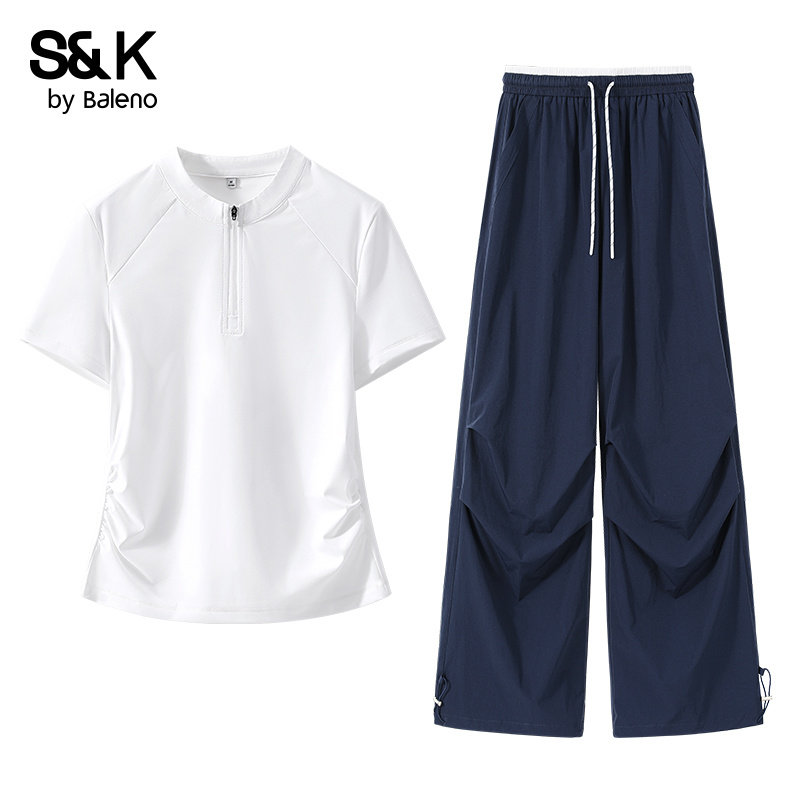 班尼路S&K系列防晒运动套装女夏季凉感速干短袖T恤阔腿裤两件套M