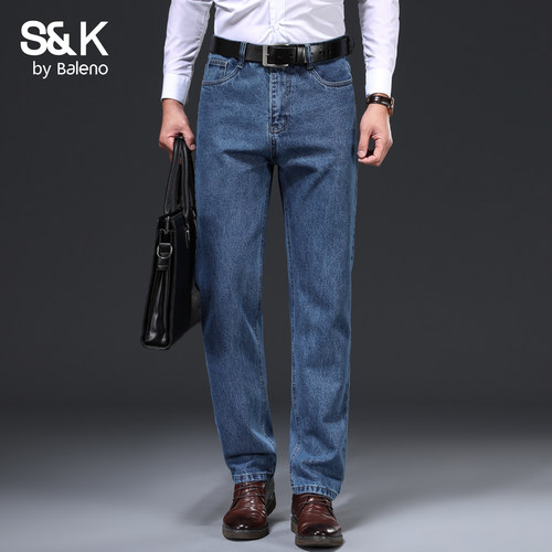 班尼路秋冬厚款宽松纯棉牛仔裤男