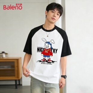 男式 班尼路圆领短袖 撞色插肩宽松舒适时尚 新款 纯棉上衣J T恤男夏季