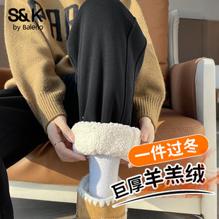 加绒休闲束脚裤 新款 子H 女2025冬季 班尼路S&K系列黑色羊羔绒运动裤