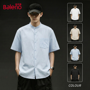 衬衫 开衫 男夏季 白色简约轻商务男士 薄衬衣A 薄款 班尼路亨利领短袖