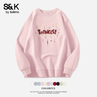 班尼路S&K系列粉色圆领无帽卫衣女款2026春秋新款宽松慵懒风外套H