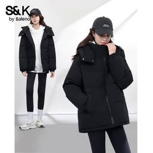 外套棉衣保暖棉袄H 冬季 班尼路S&k系列黑色连帽棉服女2026冬季 新款