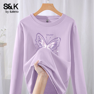 早秋内搭打底衫 班尼路S&K系列紫色长袖 新款 2025秋季 上衣H t恤女款