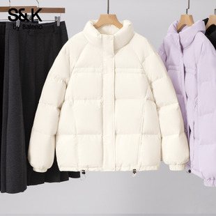 班尼路S&K系列白色短款羽绒服女款2025冬季新款立领防风保暖外套H