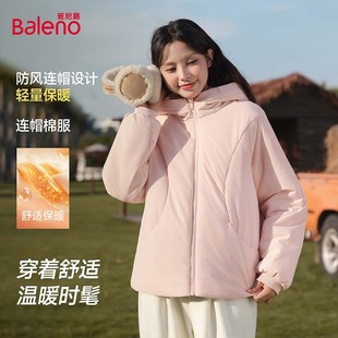 班尼路加绒连帽棉服女款2025新款加厚棉袄保暖棉衣夹棉冬季外套M