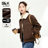 班尼路S&K系列灯芯绒外套女新款 美拉德秋冬氛围感翻领夹棉夹克女Q