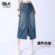 高腰a字开叉中长款 班尼路S&K系牛仔裙女半身裙2026秋季 新款 裙子H