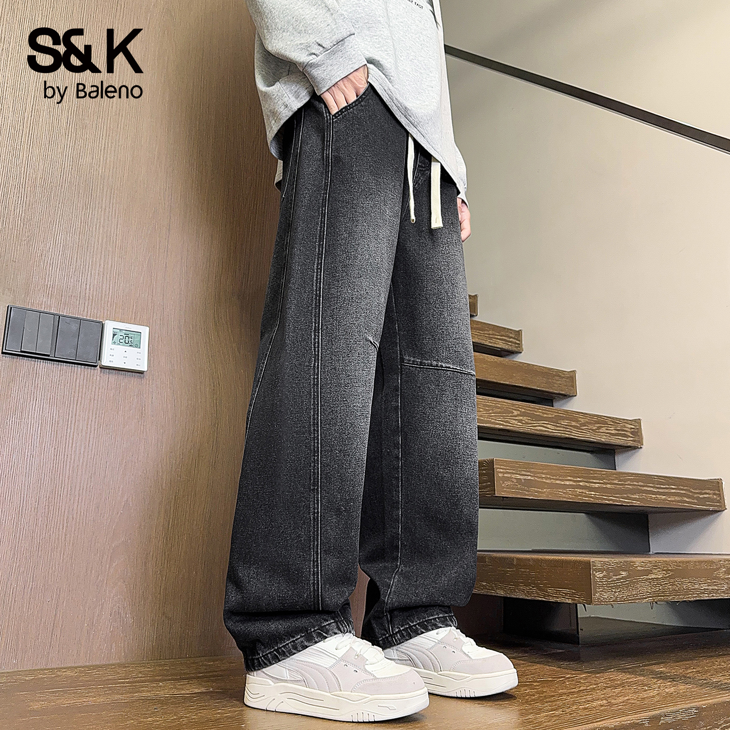 班尼路秋季新款复古直筒牛仔裤男