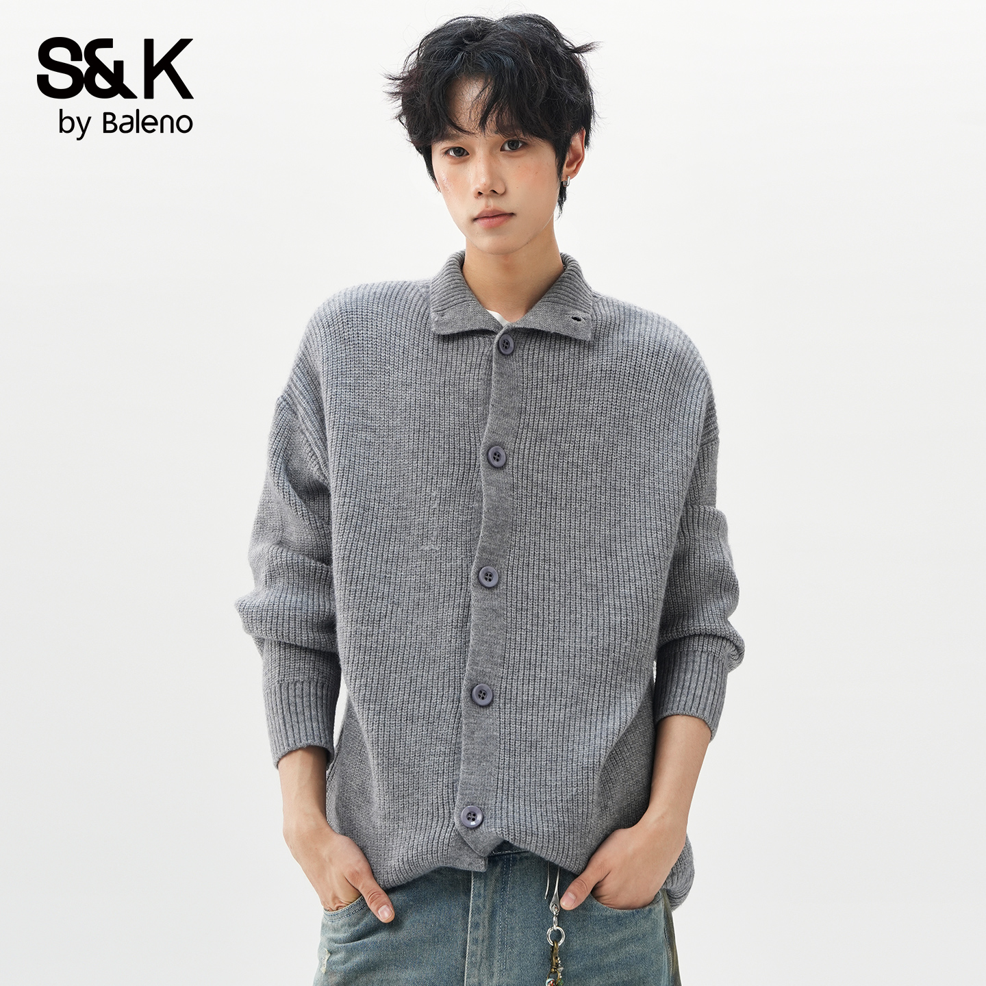 班尼路SK美式翻领开衫毛衣男秋冬