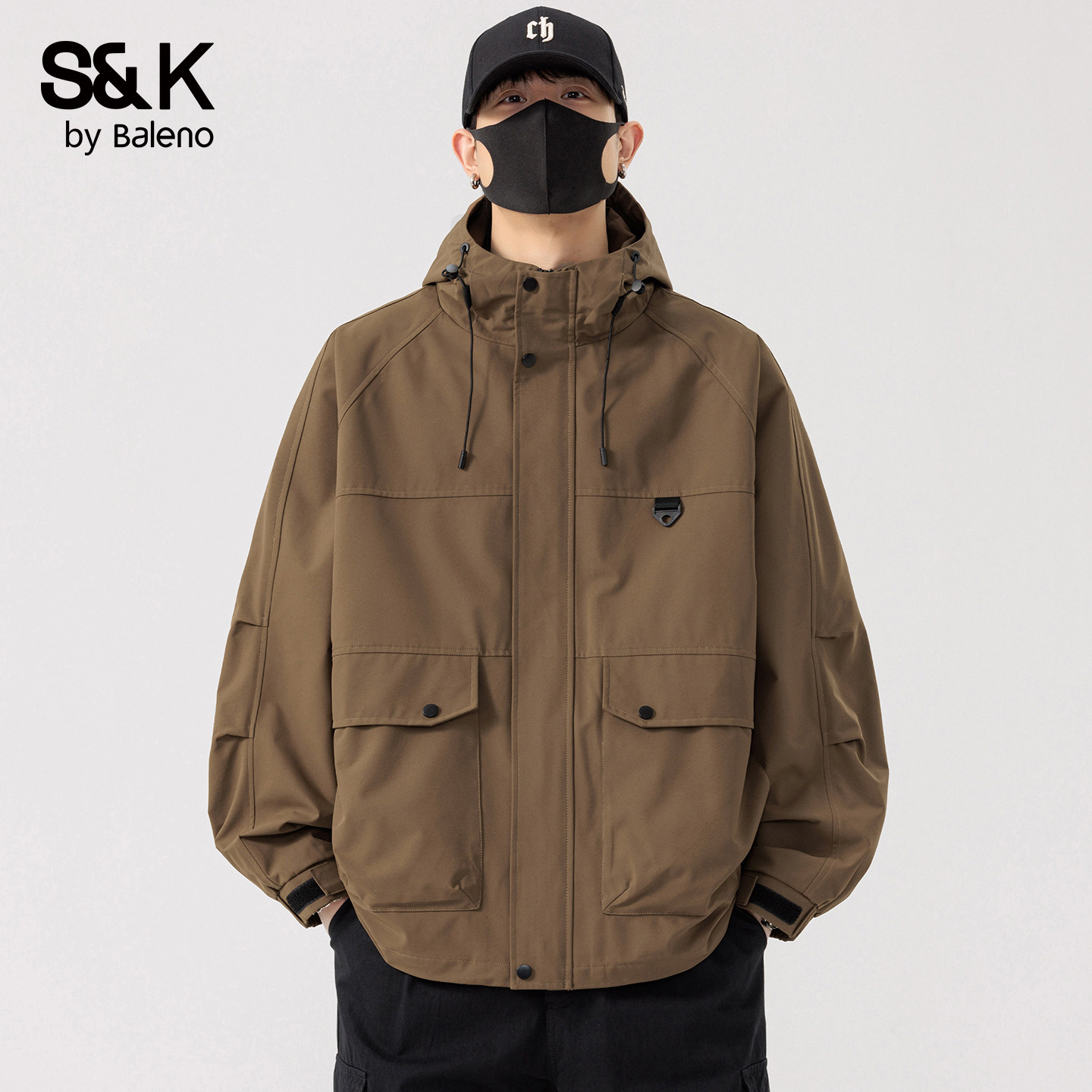 班尼路SK工装风连帽夹克男2026新款宽松多口袋防风外套休闲上衣YS,男装,夹克,淘宝优惠券,粉丝福利购,淘宝优惠卷