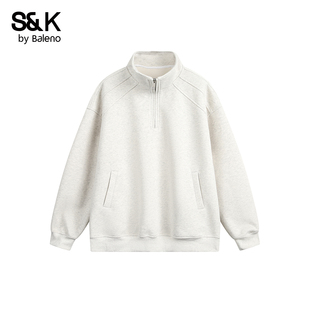 班尼路SK复古运动风半拉链套头卫衣男春季 宽松情侣百搭休闲上衣YS