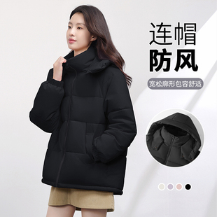班尼路S&K系列黑色连帽棉服女2025新款 加厚保暖亲肤百搭棉袄Q 冬季