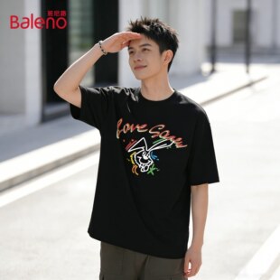 班尼路纯棉短袖 百搭休闲宽松透气印花独特大气上衣J T恤男夏季