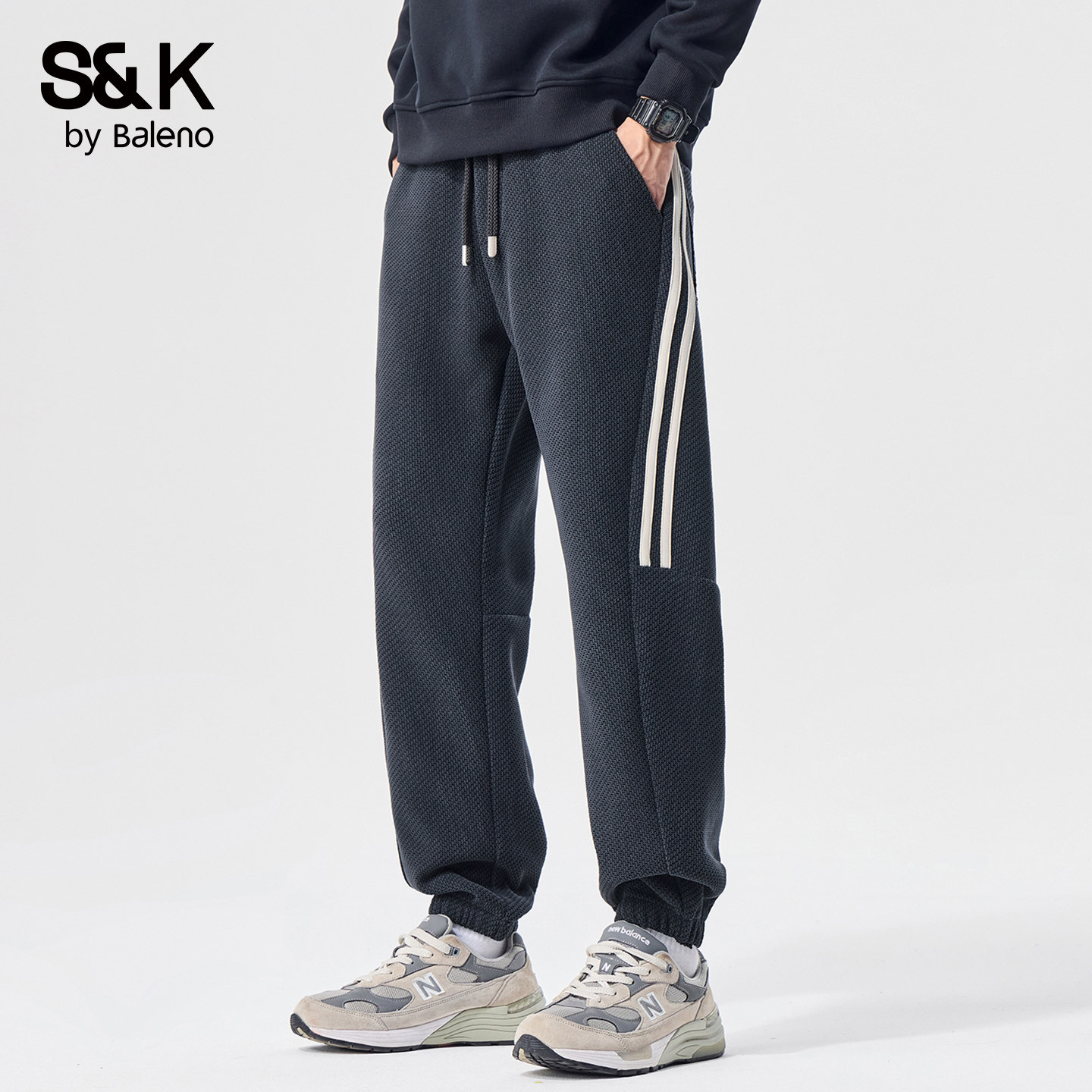 班尼路SK美式条纹直筒休闲裤男士春夏季新款潮牌宽松百搭长裤子YS