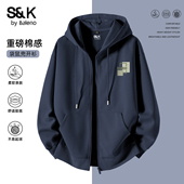 青少年松弛感藏青色拉链开衫 班尼路S&K连帽卫衣男款 2026春季 外套A