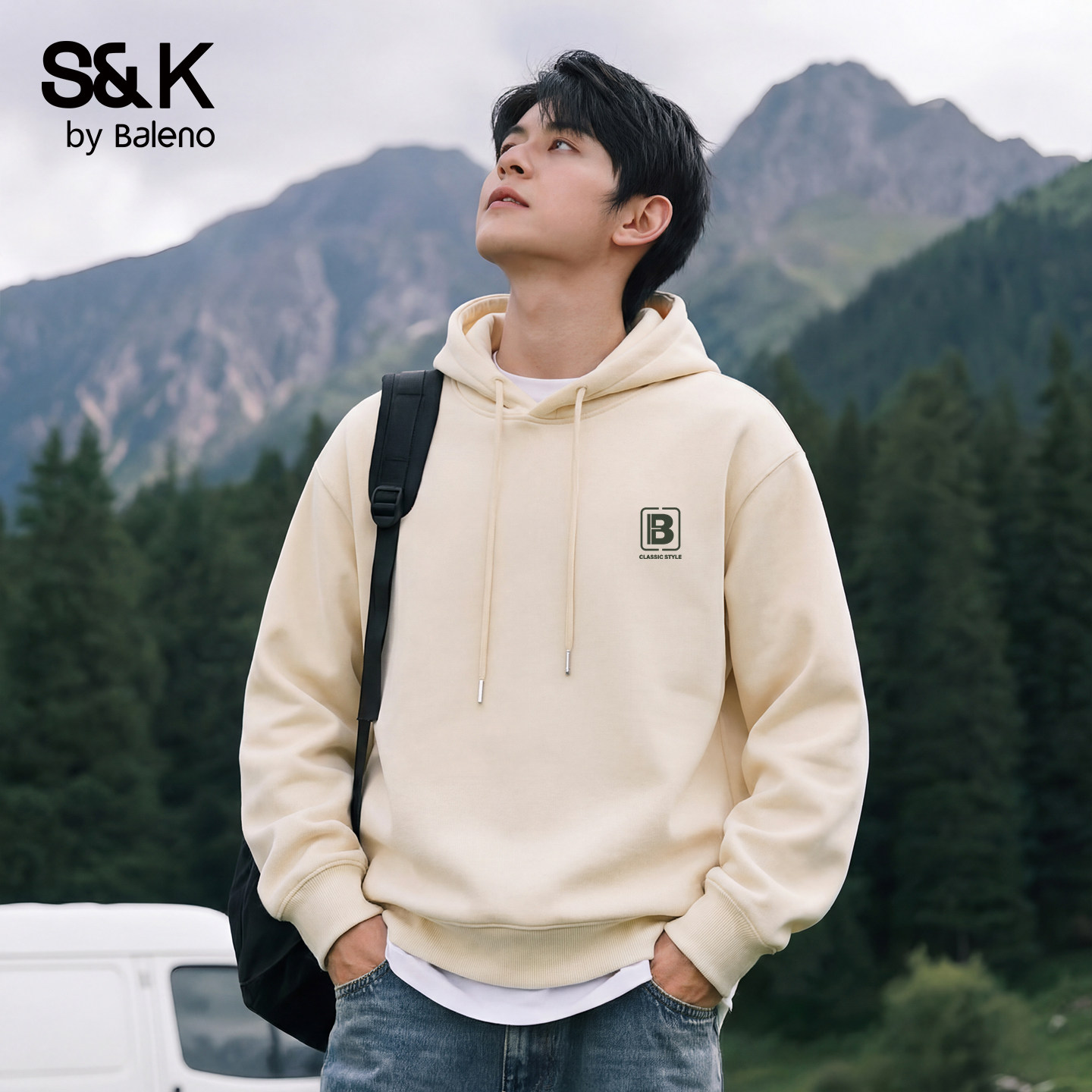 班尼路S&K300g重磅男士卫衣春季浅米色休闲连帽上衣百搭外套男款A,男装,卫衣,淘宝优惠券,粉丝福利购,淘宝优惠卷