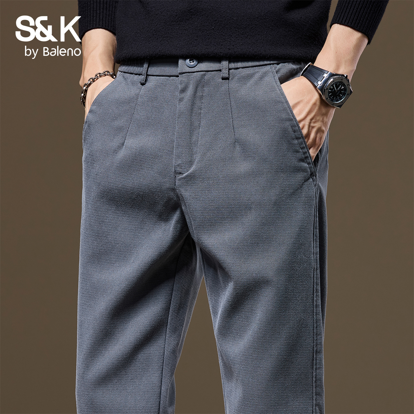 班尼路SK修身弹力直筒休闲裤男士
