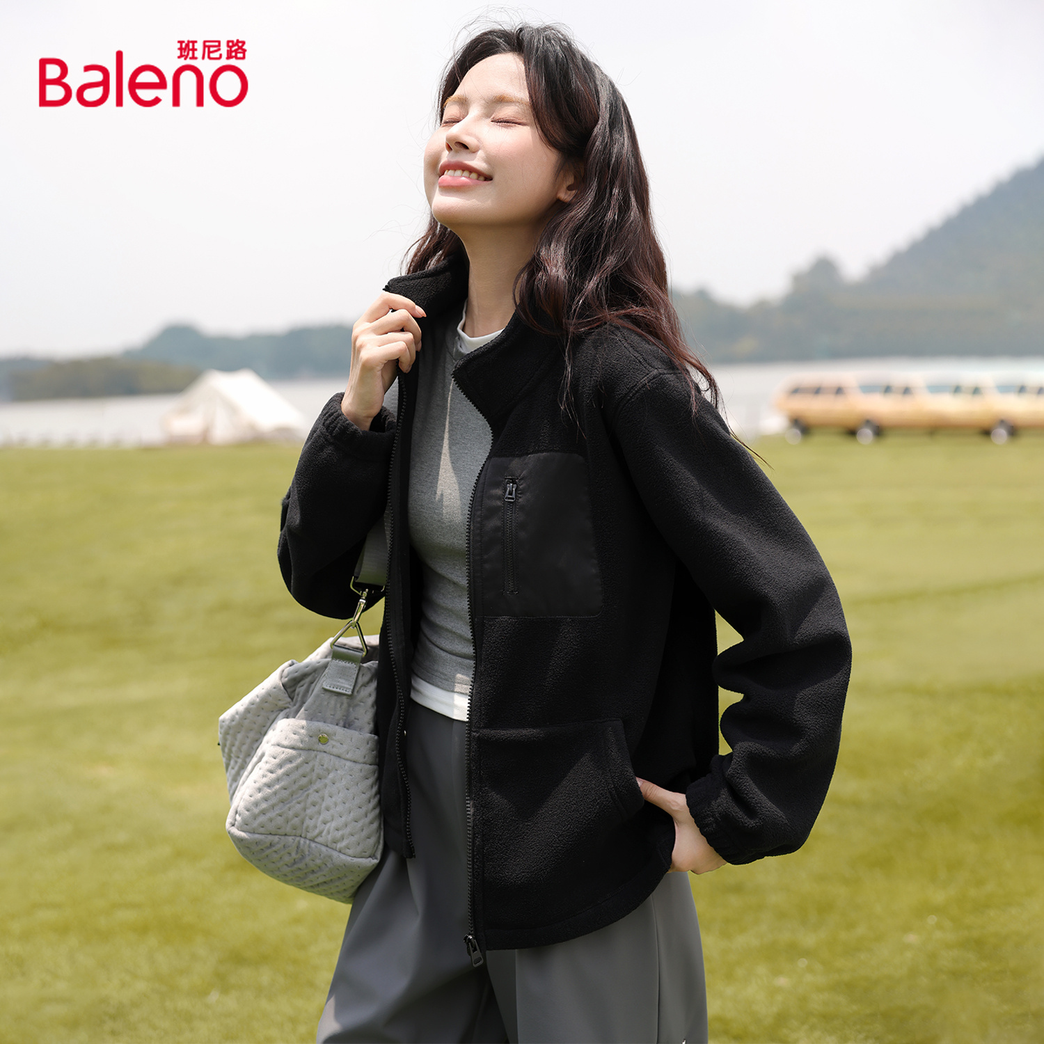 班尼路立领外套女2025新款冬季加绒无帽卫衣开衫小个子宽松上衣M
