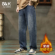宽松直筒百搭加绒休闲长裤 班尼路SK男士 2025新款 时尚 牛仔裤 秋季