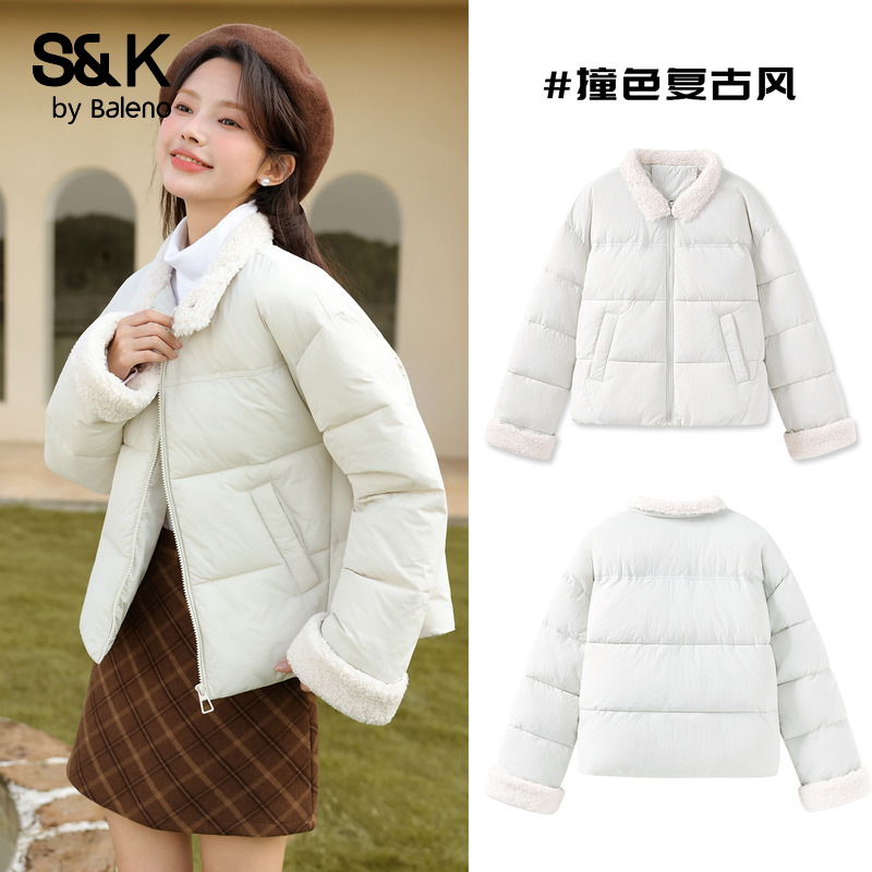 班尼路S&K系列灰色撞色立领棉袄