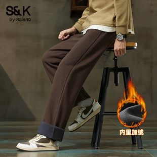 直筒宽松男士 长裤 子男款 男裤 裤 冬季 美式 班尼路S&K加绒休闲裤 大码