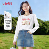班尼路纯棉长袖 高级感上衣N 潮流卡通印花时尚 T恤女款 2026春夏新款