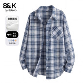 韩版 班尼路S&K系列POLO领格纹衬衫 女春夏新款 学院风轻薄透气衬衣Q