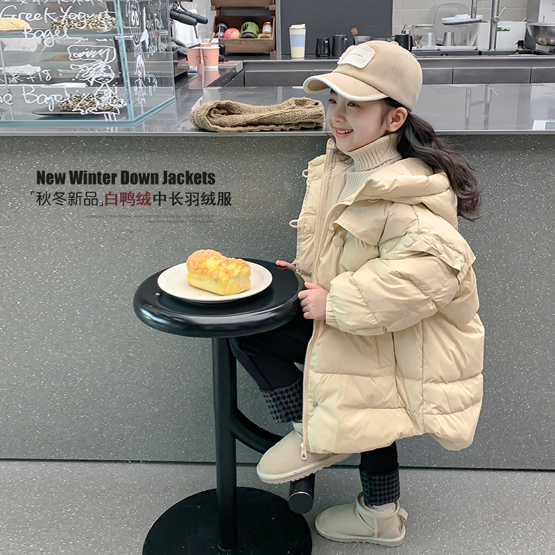 女童羽绒服儿童白鸭绒中长款外套