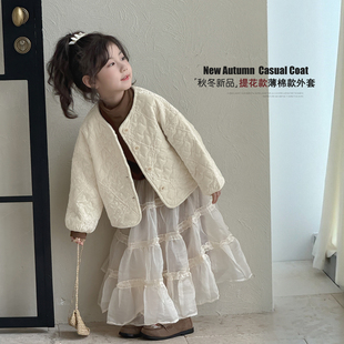 女童夹棉外套秋冬款2026新款小女孩冬季提花款上衣超好看初冬穿搭