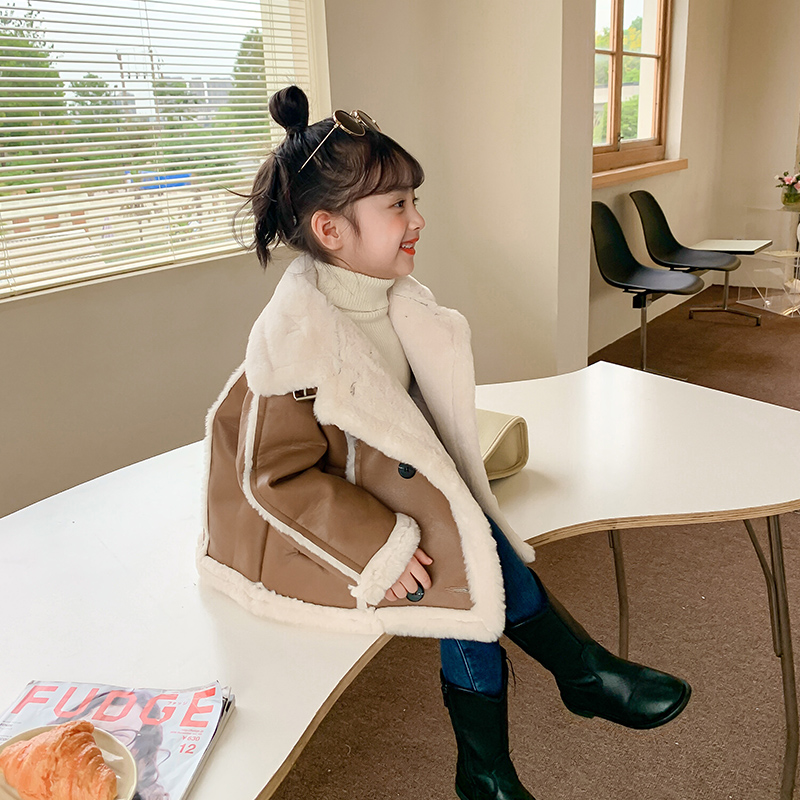 女童外套秋冬款儿童加绒加厚皮衣