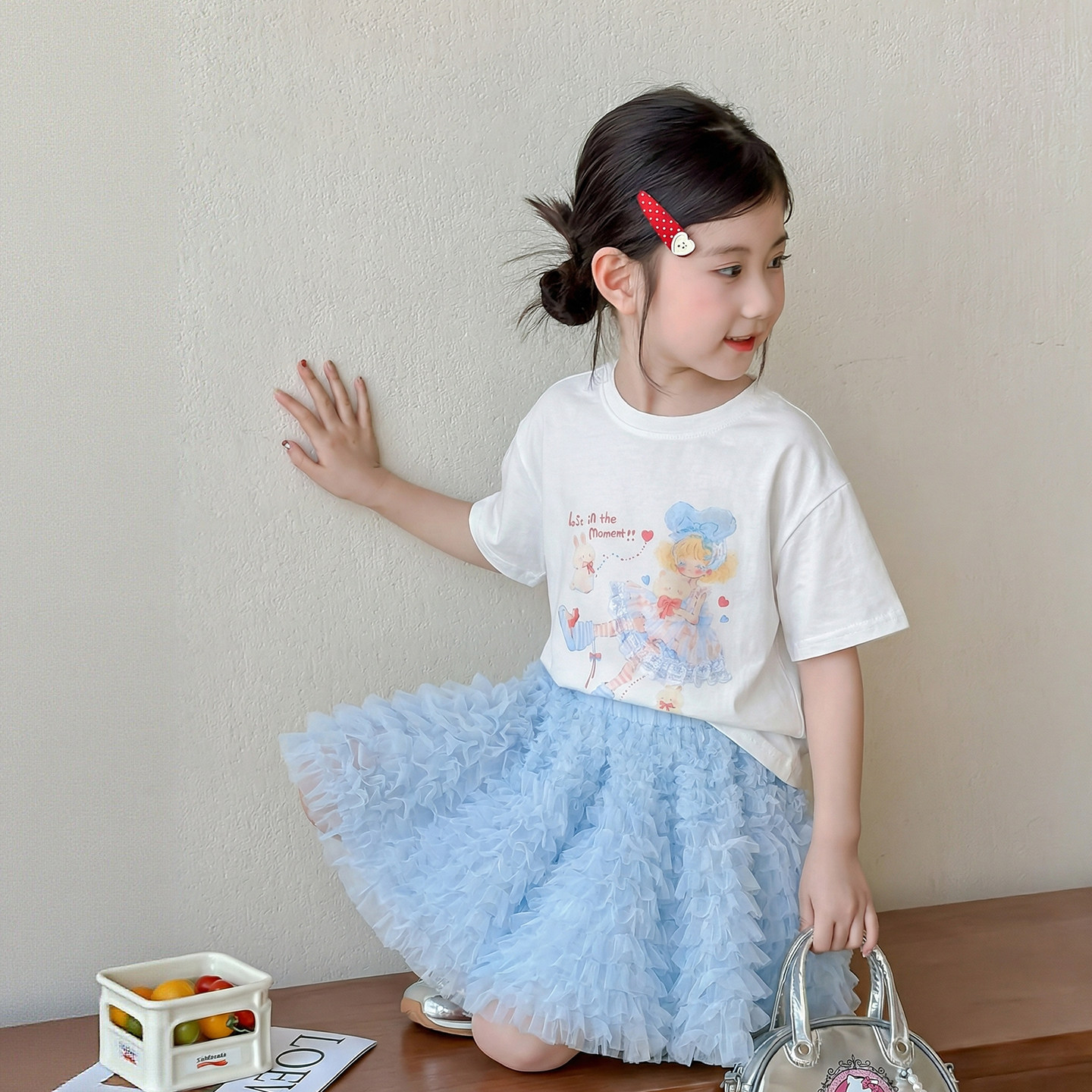 女童短袖T恤夏装2026新款儿童夏季卡通印花上衣女宝超漂亮五分袖