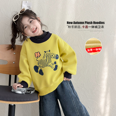 女童2025秋冬卡通一体绒卫衣