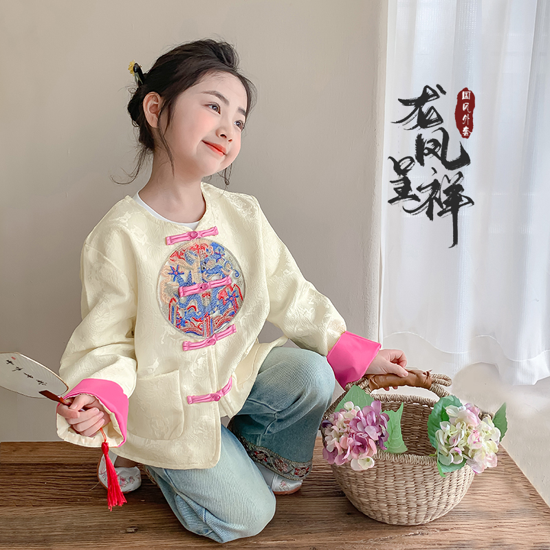 女童春装儿童复古刺绣盘扣上衣