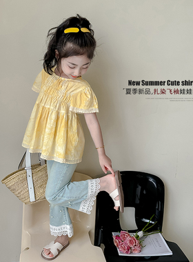 女童衬衫夏装2026新款甜美女孩花边泡泡袖衬衣夏季儿童薄款娃娃衫
