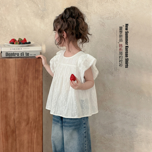 女童短袖衬衫春秋款2026新款小女孩春季娃娃衫上衣儿童春装衬衣服